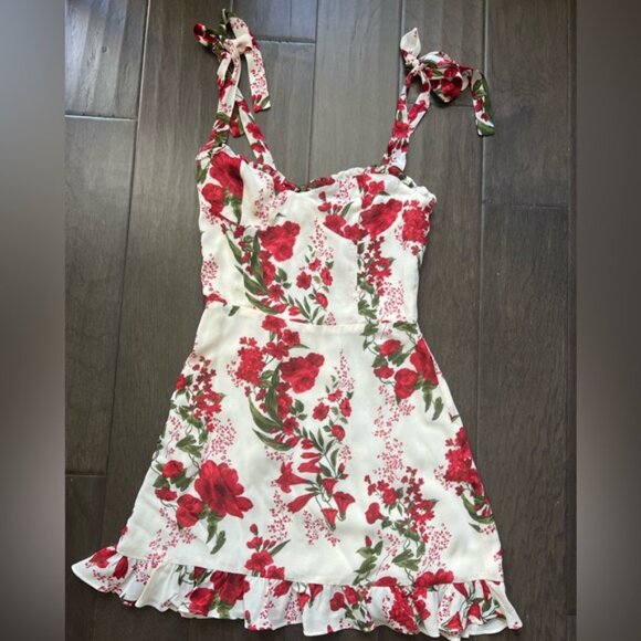 Reformation The Christine White and Red Floral Mini Dress Size 4 - Picture 7 of 13